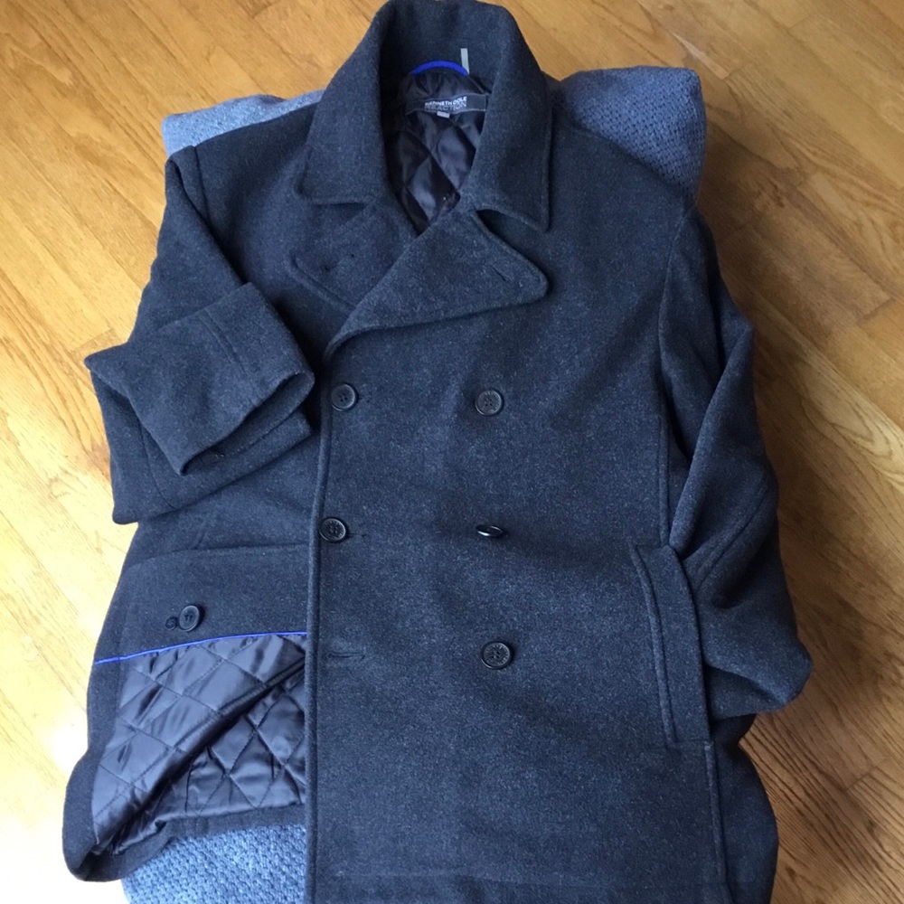 🧣Kenneth Cole Men’s Charcoal Gray Pea Coat ~ L🧣